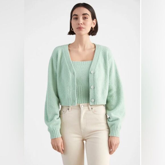 & Other Stories V-neck Cropped Cardigan in Light Green - Size S - Picture 1 of 9